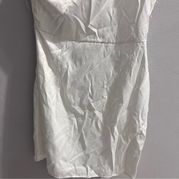 Altar’d State White One Shoulder Feather Trim Mini Dress M - Picture 7 of 10